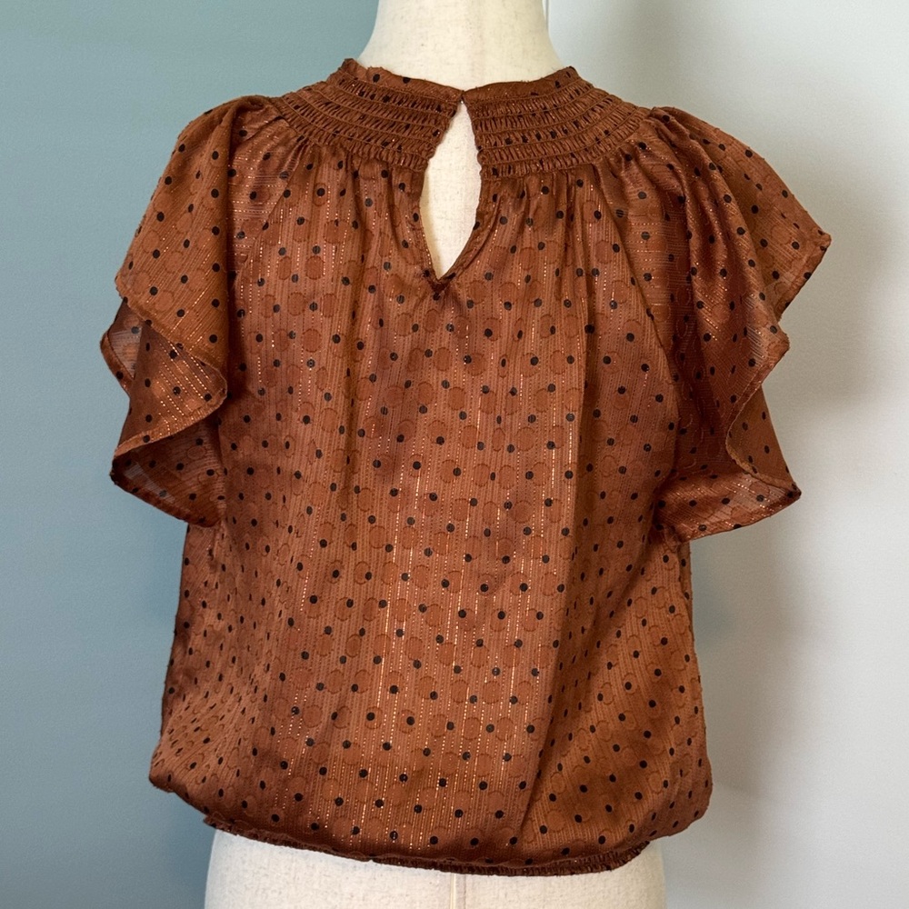 Express Copper Flutter Sleeve Ruffled Blouse - Picture 2 of 4